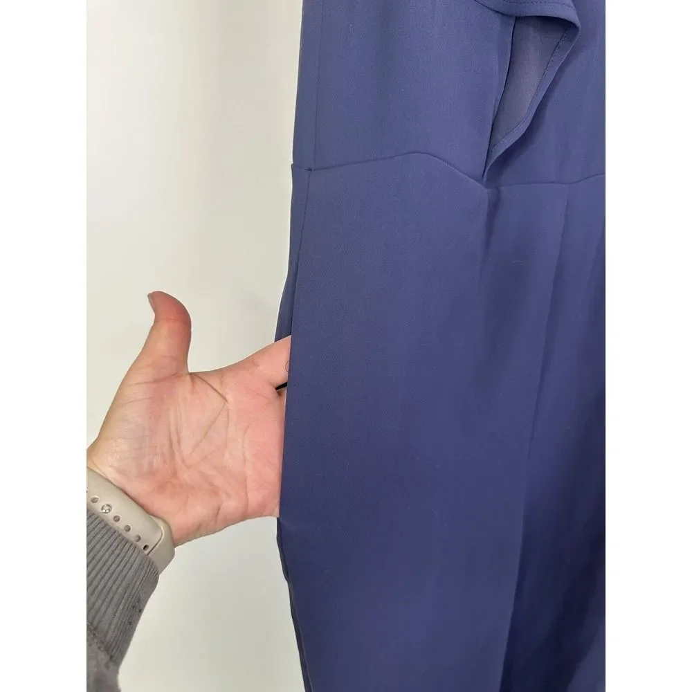 Michael Kors Jumpsuit Women's Medium Ruffle Zipper Pockets Business Casual Navy